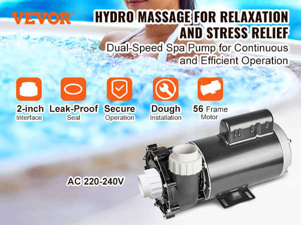 VEVOR 2 speed spa pump for relaxation, stress relief, secure operation, easy installation, ac 220-240v.