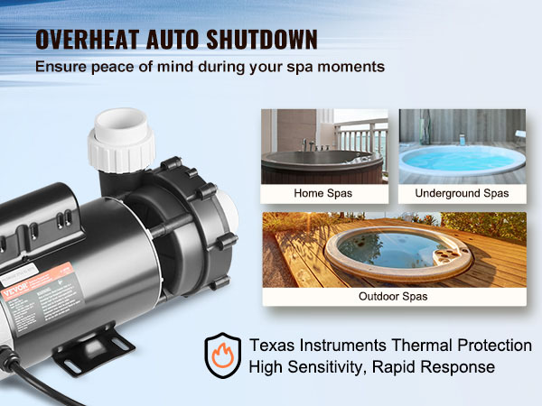 VEVOR 2 speed spa pump with overheat auto shutdown for home, underground, and outdoor spas.