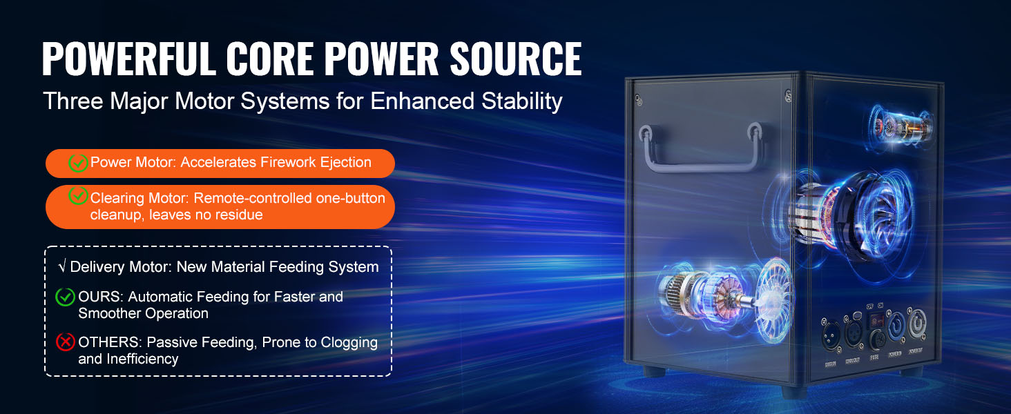 VEVOR spark firework machine with powerful motor systems for enhanced stability and efficient operation.