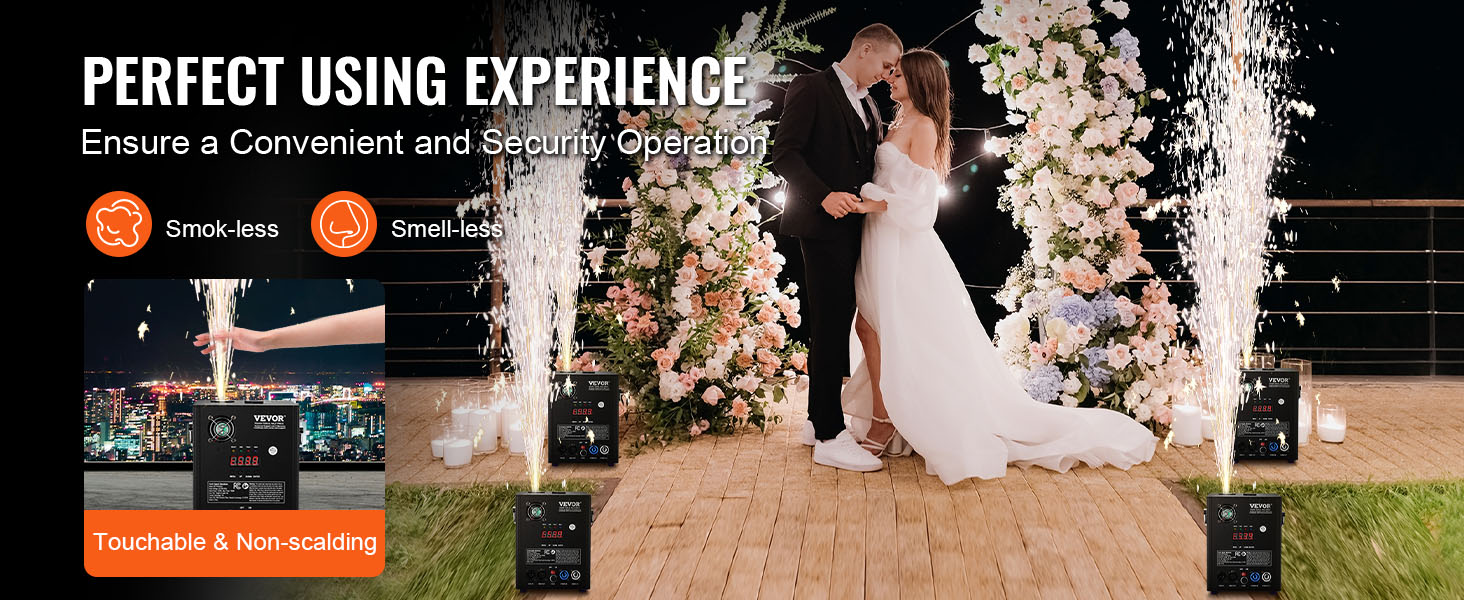 VEVOR spark firework machine for smoke-less, smell-less, touchable, and non-scalding wedding events