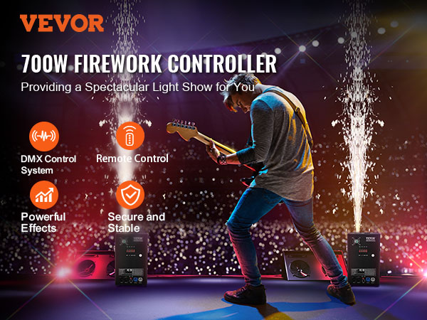 VEVOR cold spark machine showcasing powerful effects with dmx and remote control during a concert.