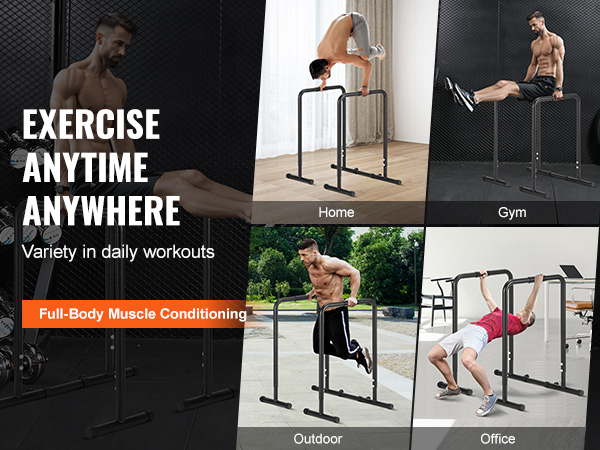 VEVOR dip bar for full-body workouts at home, gym, outdoors, and office. exercise anytime, anywhere.
