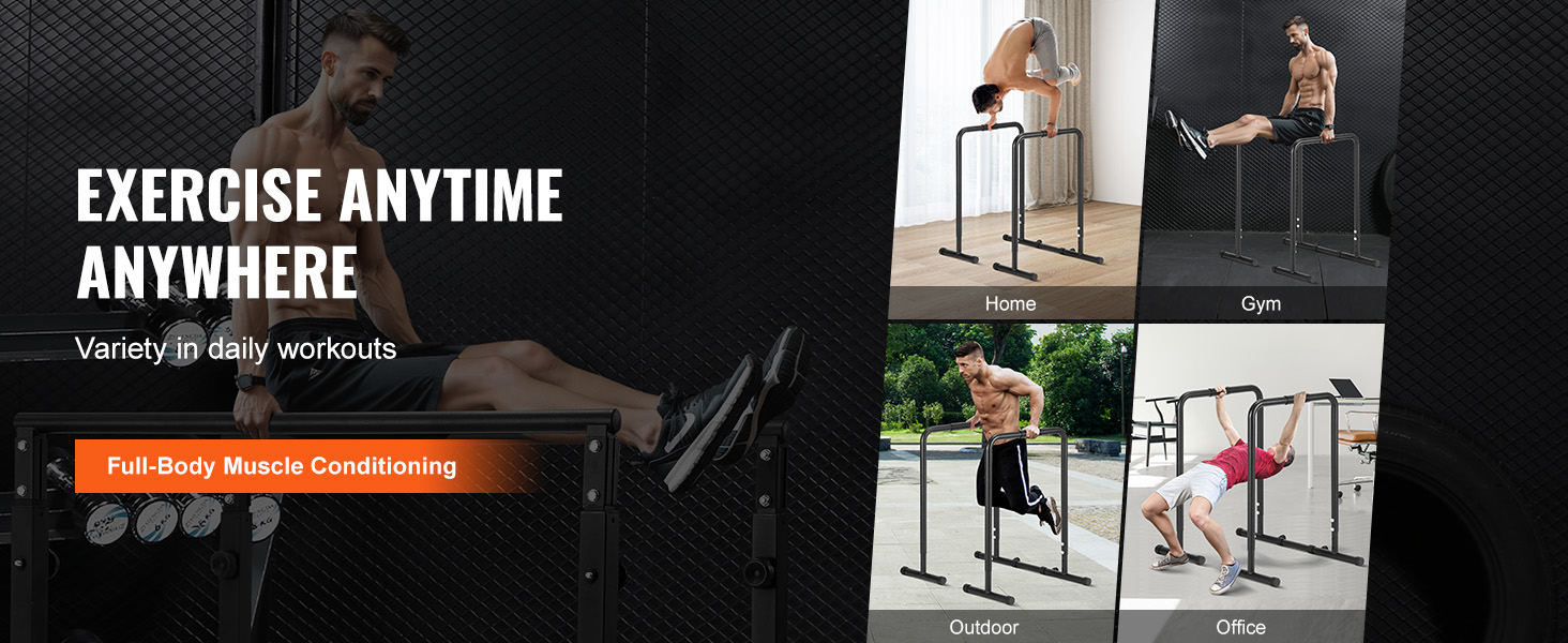 VEVOR dip bar for full-body workouts at home, gym, outdoors, and office. exercise anytime, anywhere.