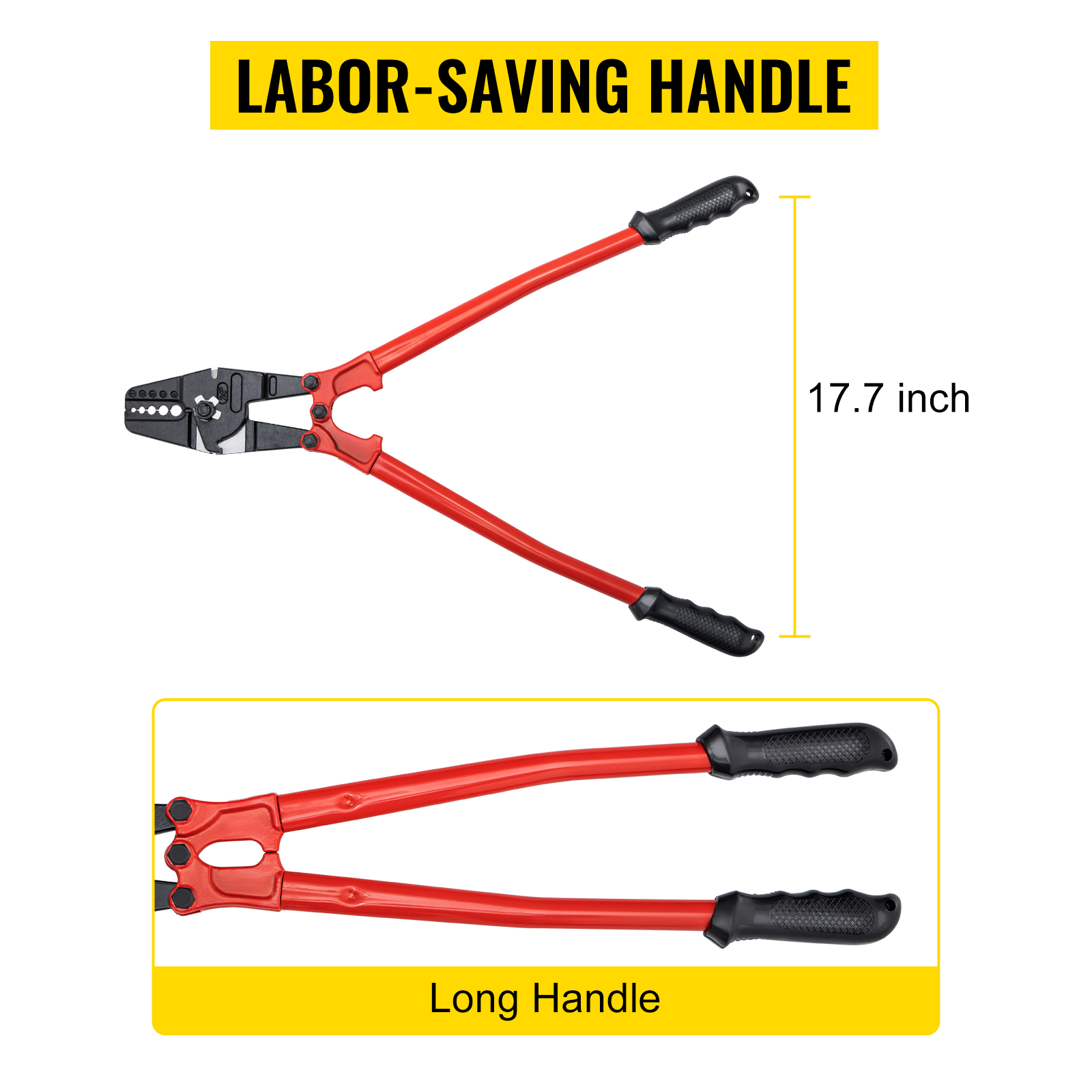 VEVOR hand swager crimper with labor-saving 17.7-inch long handle in red.
