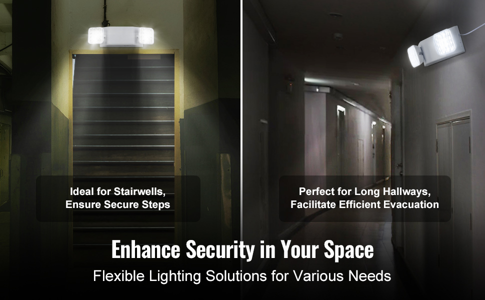 VEVOR emergency light ideal for stairwells and hallways, enhances security and efficient evacuation.