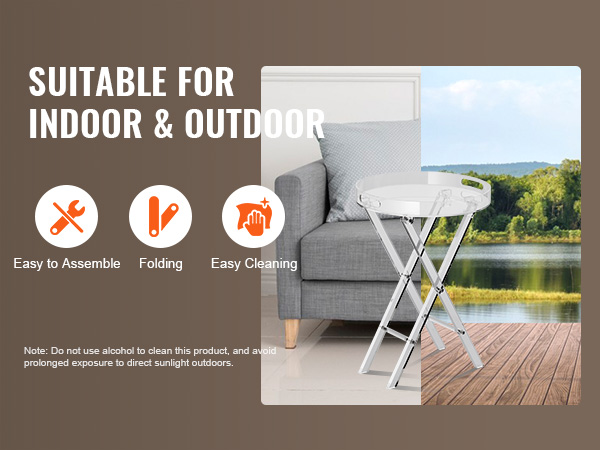VEVOR acrylic folding tray table, easy to assemble, suitable for indoor and outdoor use.