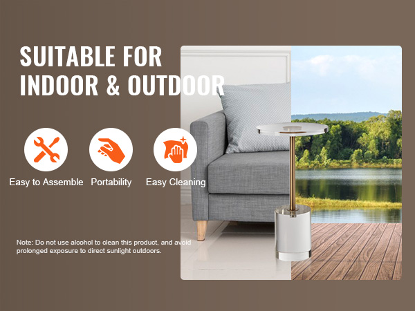 VEVOR acrylic end table for indoor and outdoor use, easy to assemble, portable, and easy to clean.