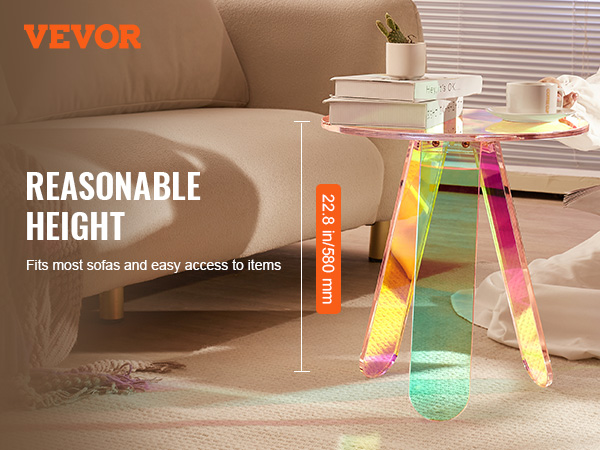 VEVOR iridescent side table next to a beige sofa, suitable height for easy access to items.