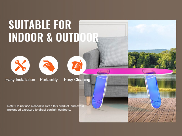 VEVOR acrylic coffee table suitable for indoor and outdoor, easy installation, portable, easy to clean.
