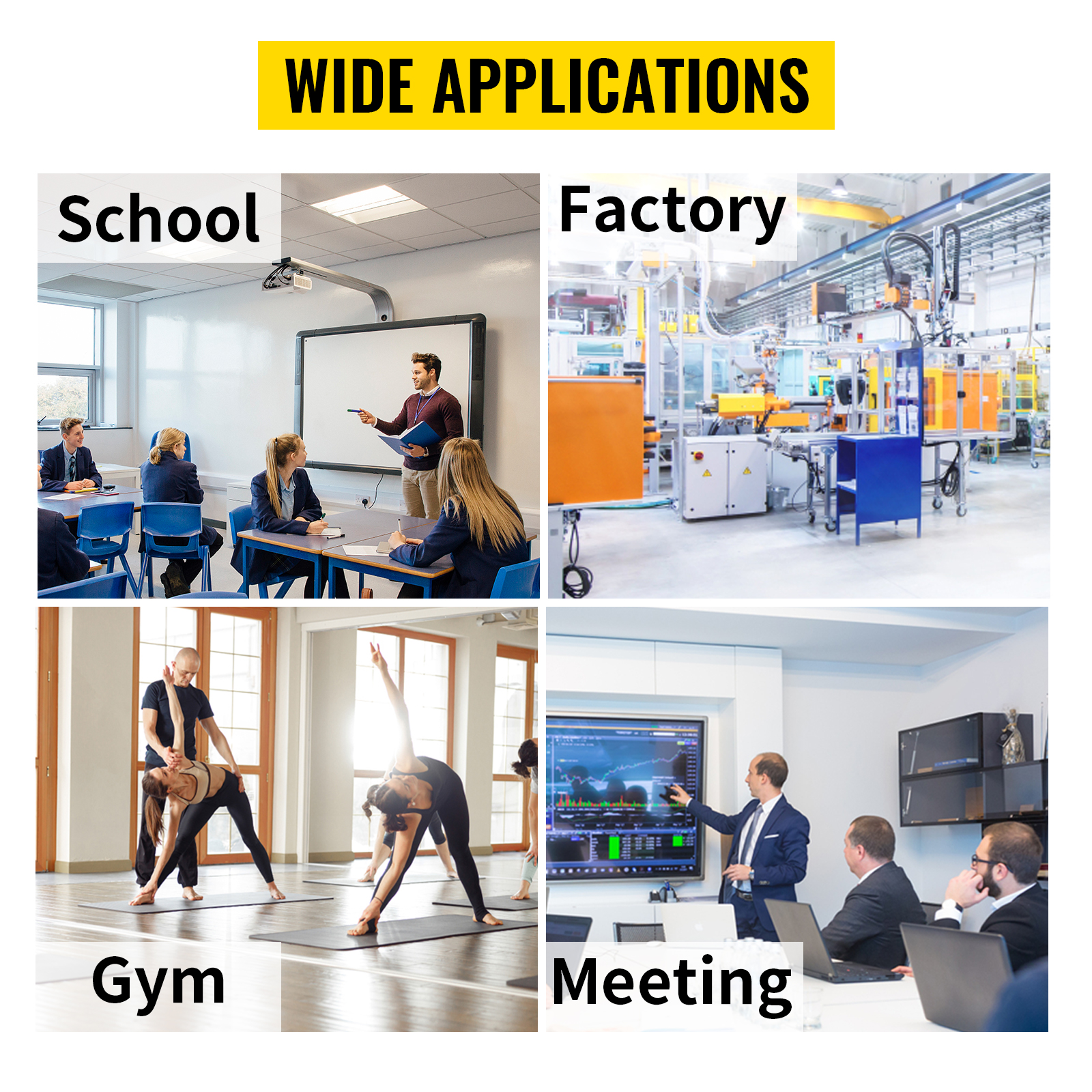wide applications of VEVOR cell phone storage locker in school, factory, gym, and meeting environments.