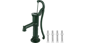 VEVOR antique hand water pump with handle and base plate, four bolts included.
