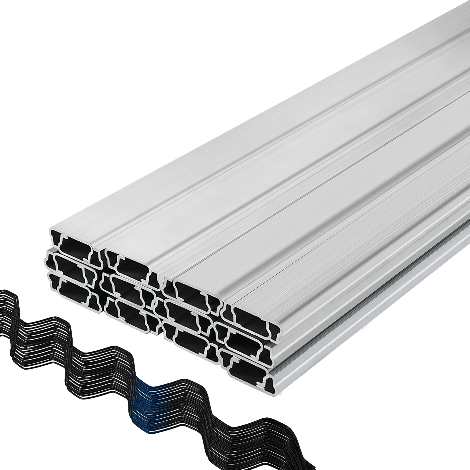 VEVOR greenhouse spring lock channel with stacked aluminum channels and lock profiles.
