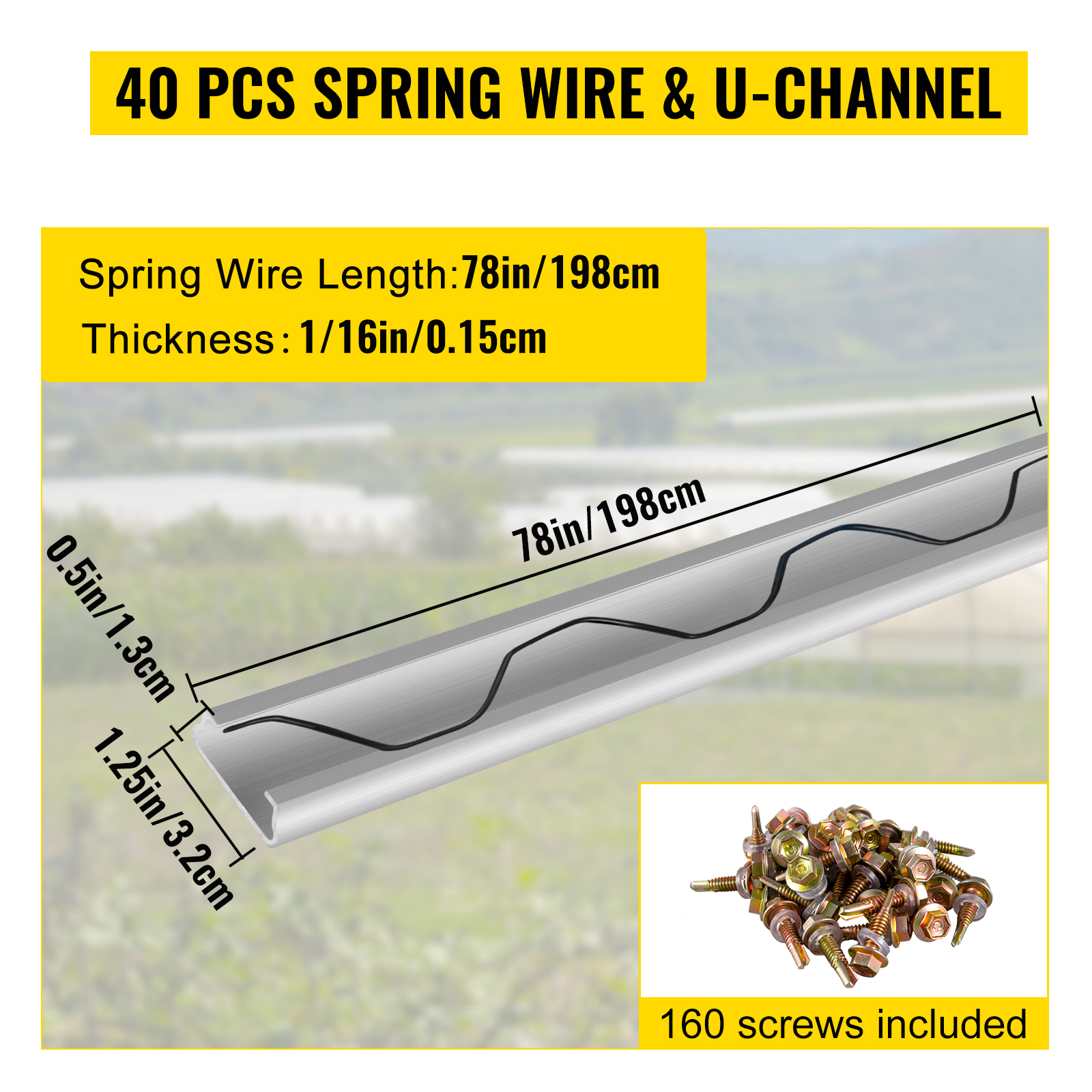 VEVOR greenhouse spring lock channel, 78in spring wire and 160 screws included.