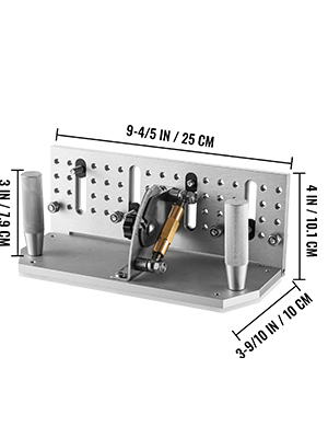 VEVOR belt grinder knife jig with measurements: 25cm x 10.1cm x 10cm.