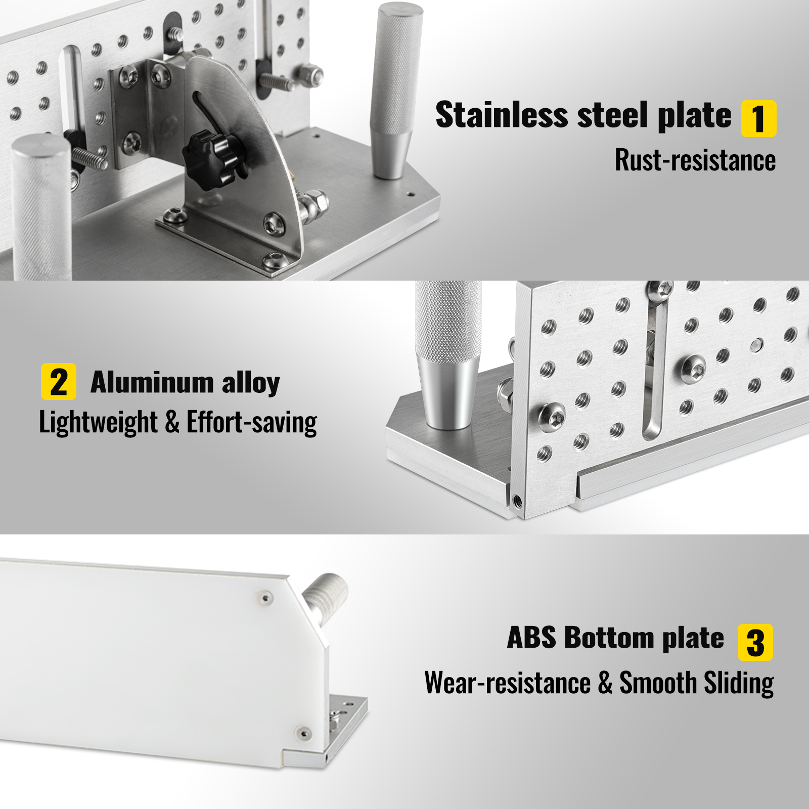 VEVOR belt grinder knife jig with stainless steel, aluminum alloy, and abs bottom plate.
