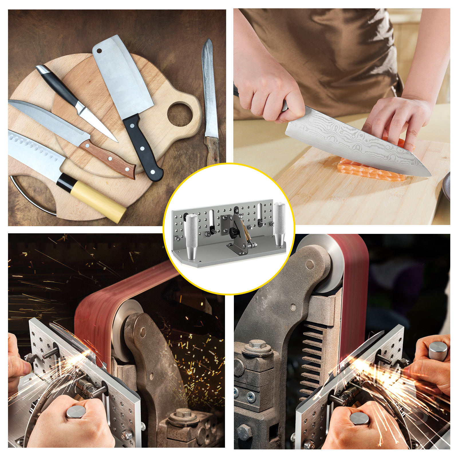 VEVOR belt grinder knife jig used for sharpening and creating knives efficiently