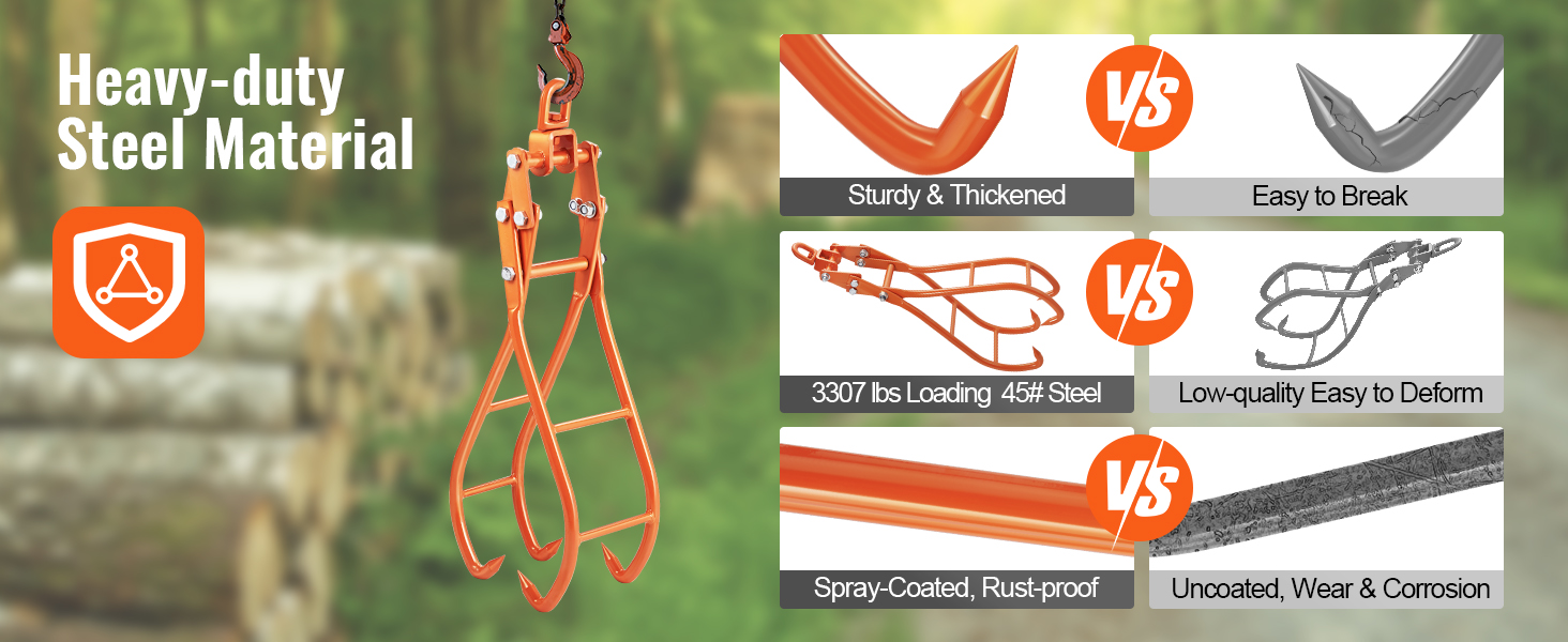 heavy-duty steel VEVOR timber claw hook, sturdy, spray-coated, 3307 lbs capacity, rust-proof.