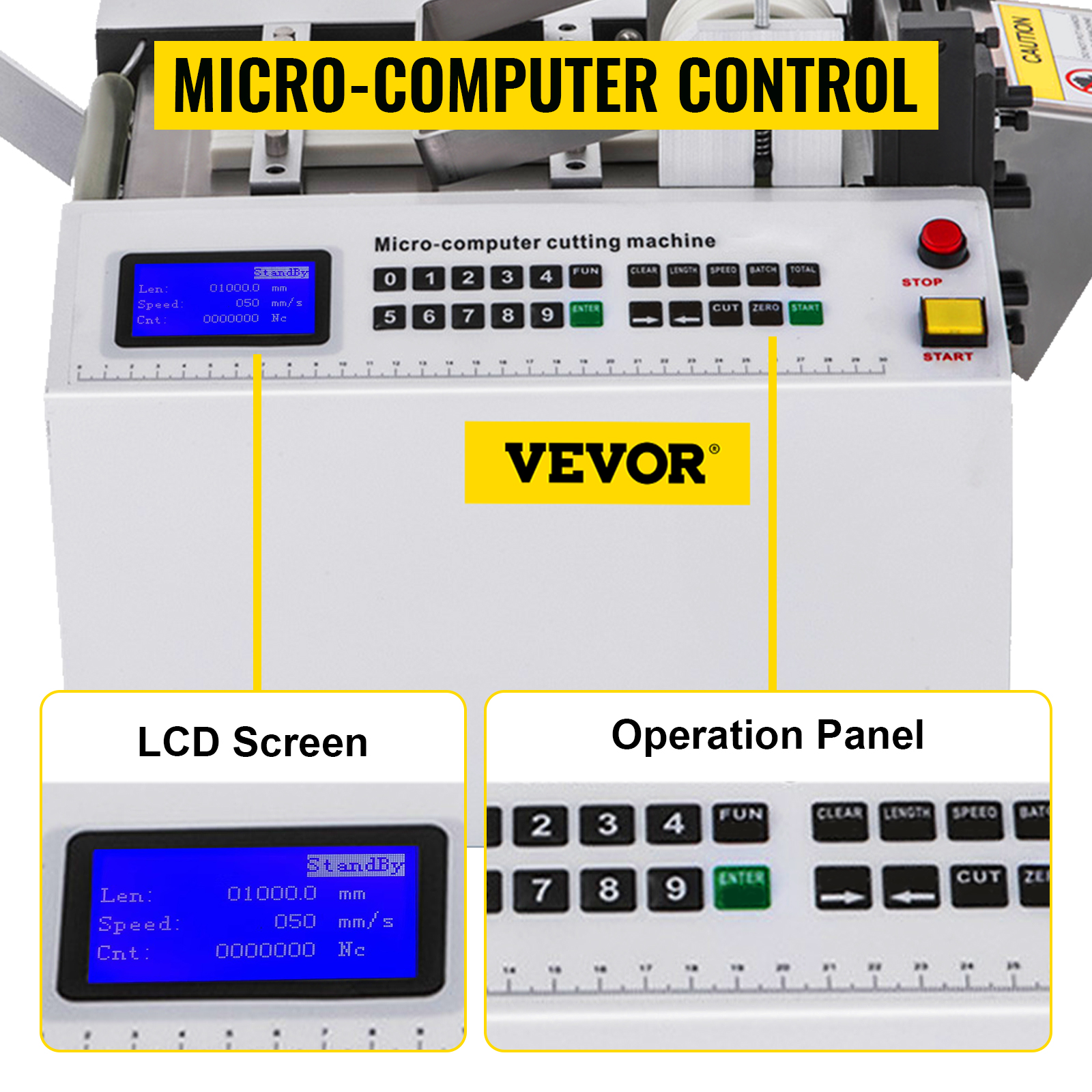 VEVOR heat-shrink tube cutter with lcd screen and operation panel, micro-computer control