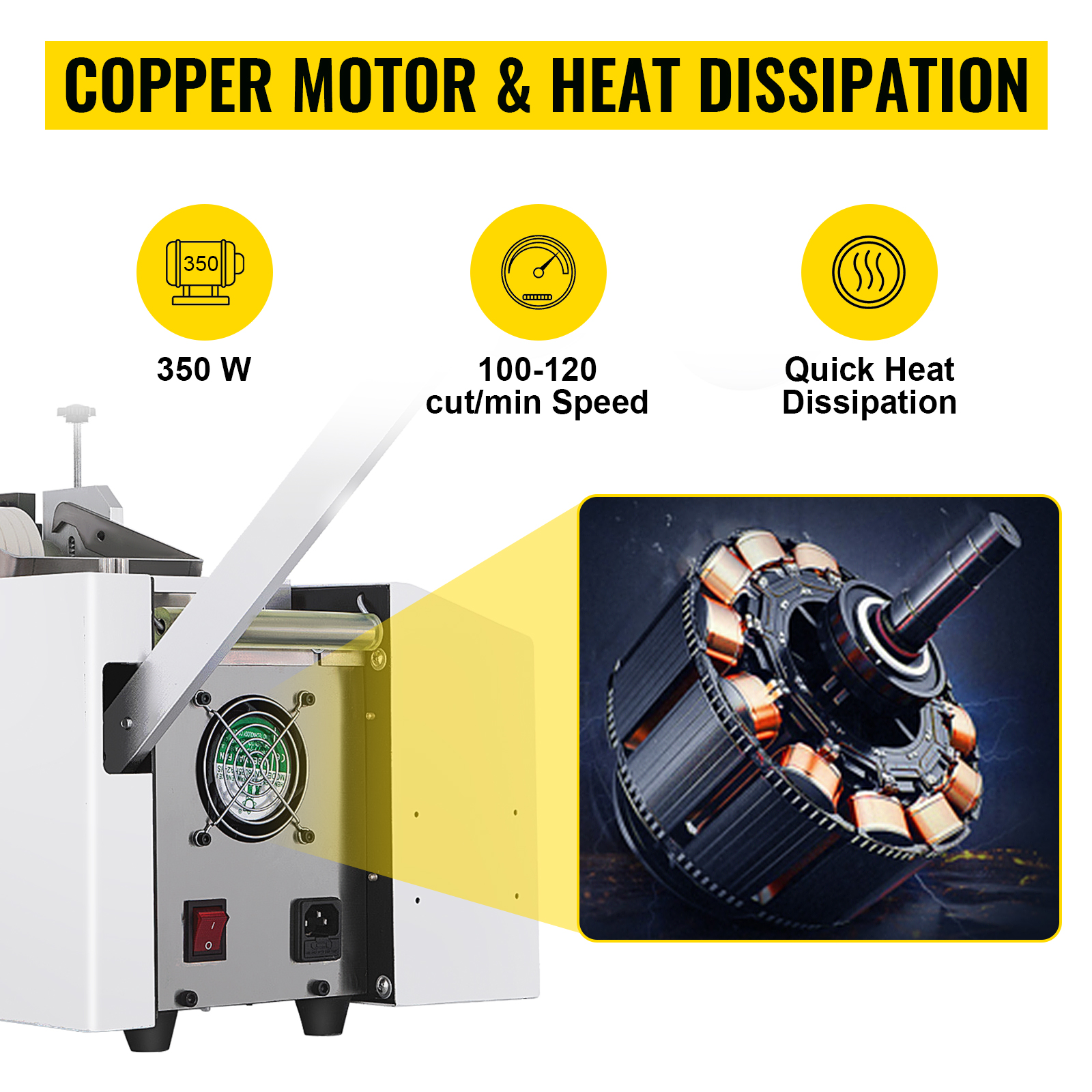 VEVOR heat-shrink tube cutter with 350w copper motor and quick heat dissipation.