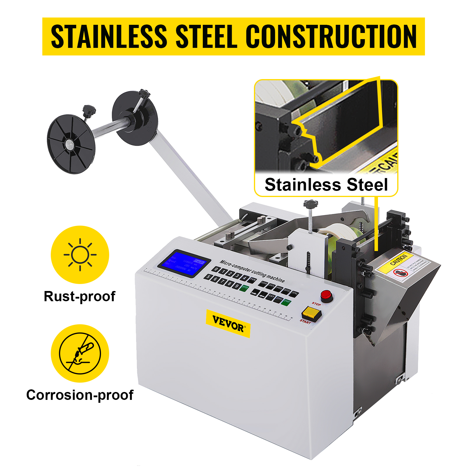 VEVOR heat-shrink tube cutter with rust-proof, corrosion-proof stainless steel construction.