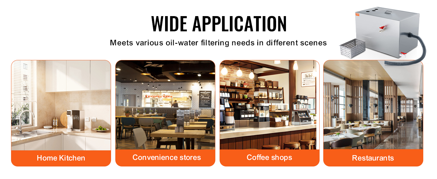 VEVOR grease trap for home kitchens, convenience stores, coffee shops, and restaurants. wide application.
