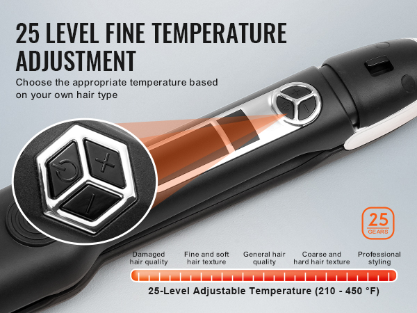 VEVOR hair straightener with 25-level precise temperature adjustment for all hair types and professional styling.