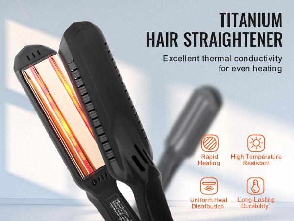 VEVOR hair straightener with titanium plates for rapid heating, high temperature resistance, and durability.