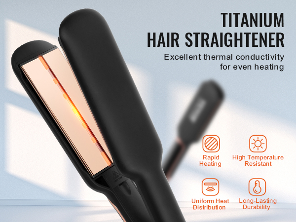 titanium hair straightener with rapid heating, high temperature resistance, and long-lasting durability.