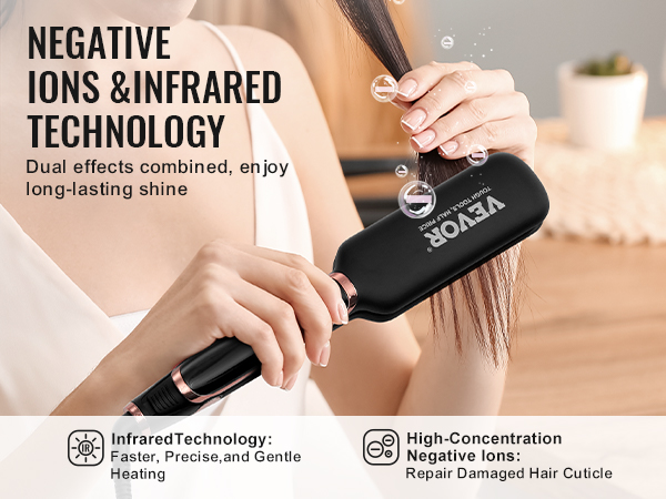 VEVOR hair straightener with negative ions and infrared technology for shiny, smooth hair.