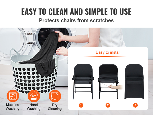 VEVOR chair covers protect from scratches, easy to install and clean by machine or hand.