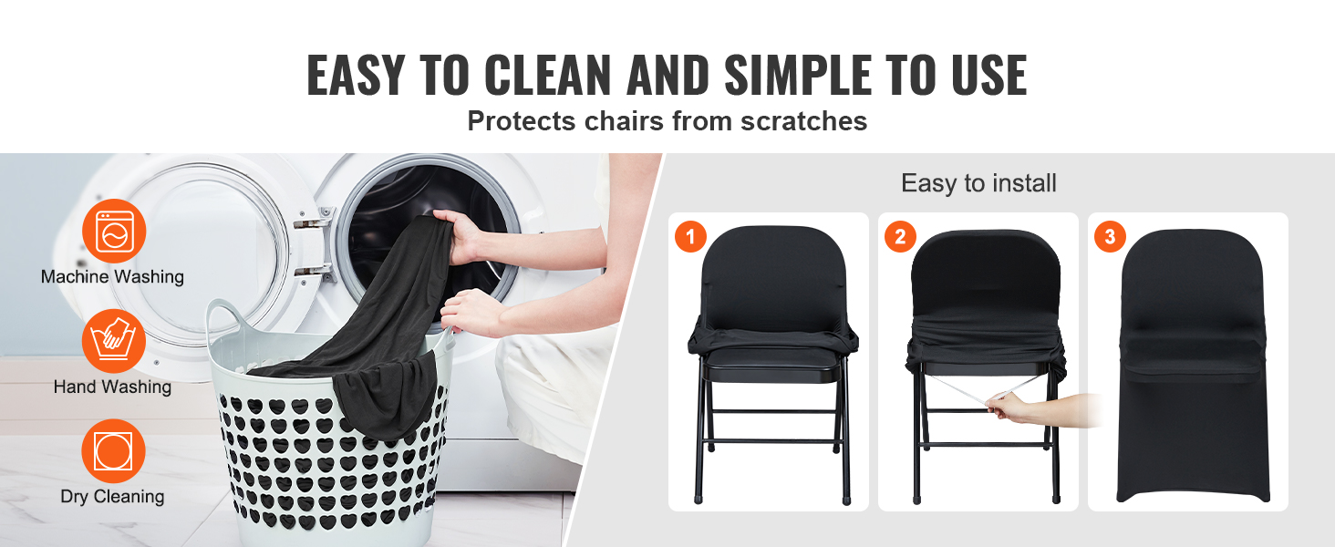 VEVOR chair covers protect from scratches, easy to install and clean by machine or hand.