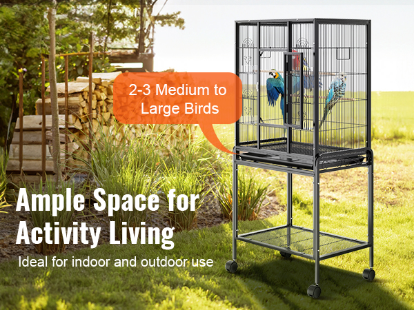 VEVOR bird cage in outdoor setting, perfect for 2-3 medium to large birds, offering ample space.