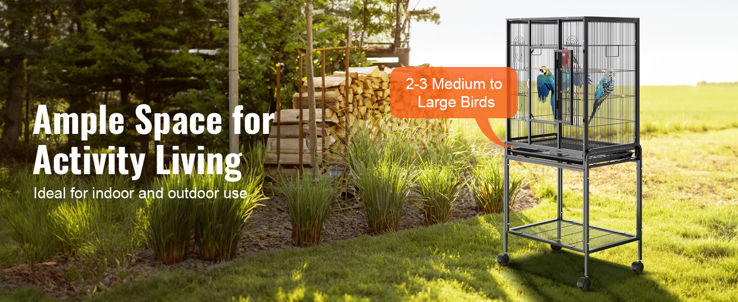 VEVOR bird cage in outdoor setting, perfect for 2-3 medium to large birds, offering ample space.