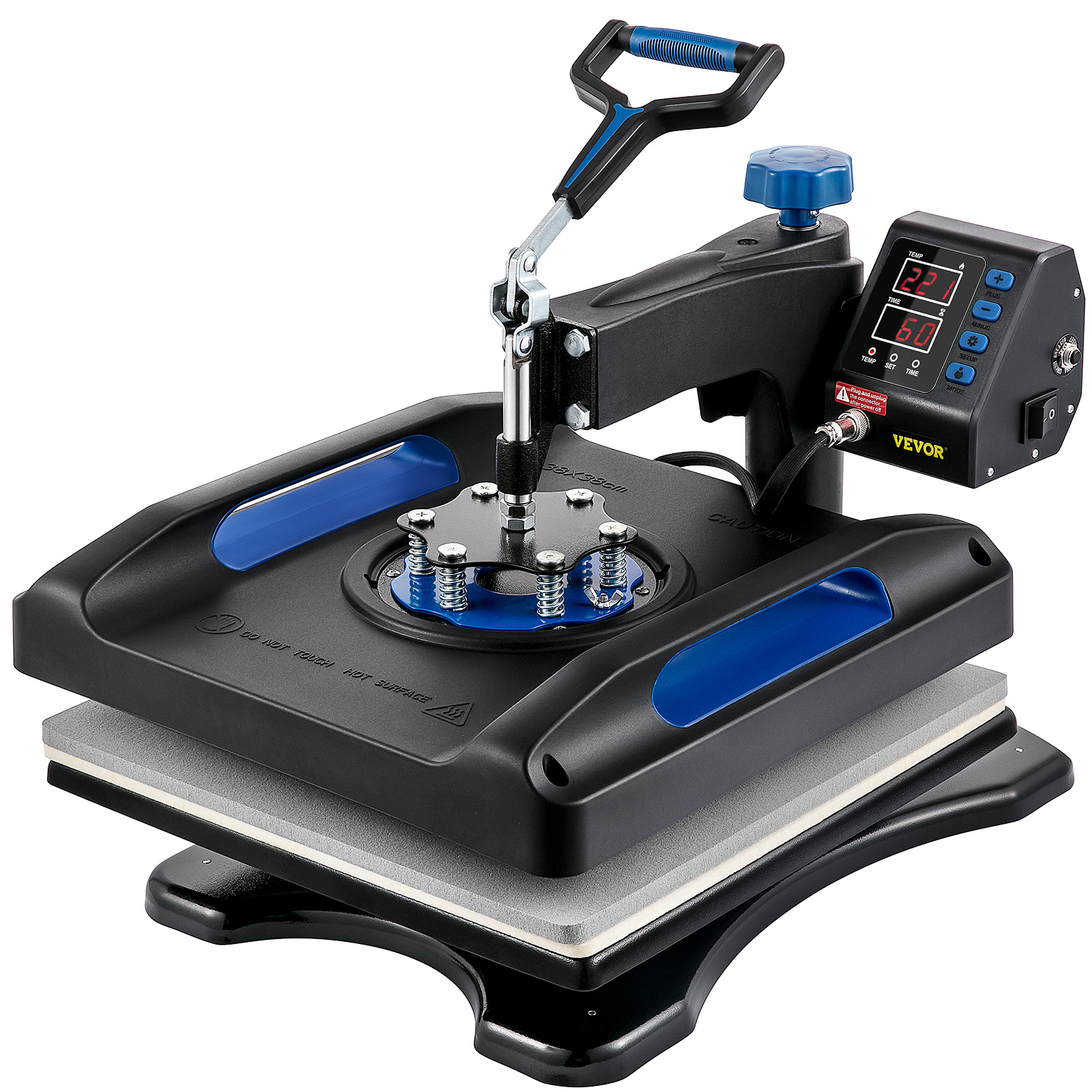 VEVOR heat press machine with lcd display and ergonomic handle.