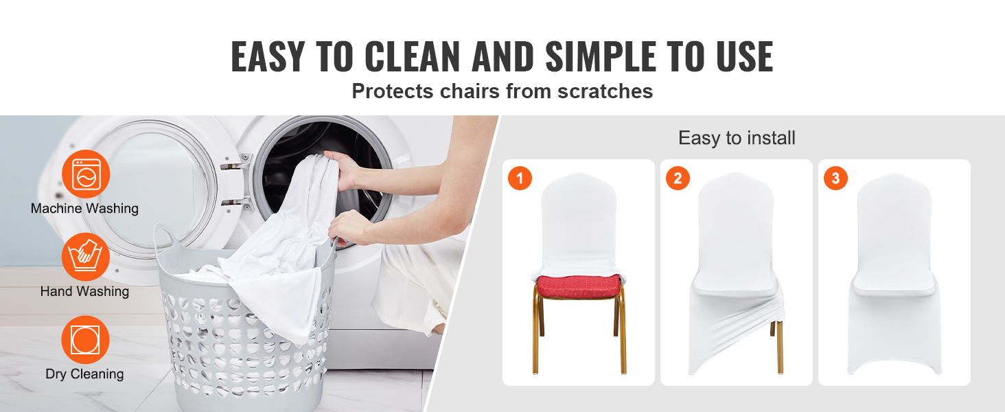 VEVOR stretch spandex chair covers: easy to clean and install, protects chairs, machine washable.