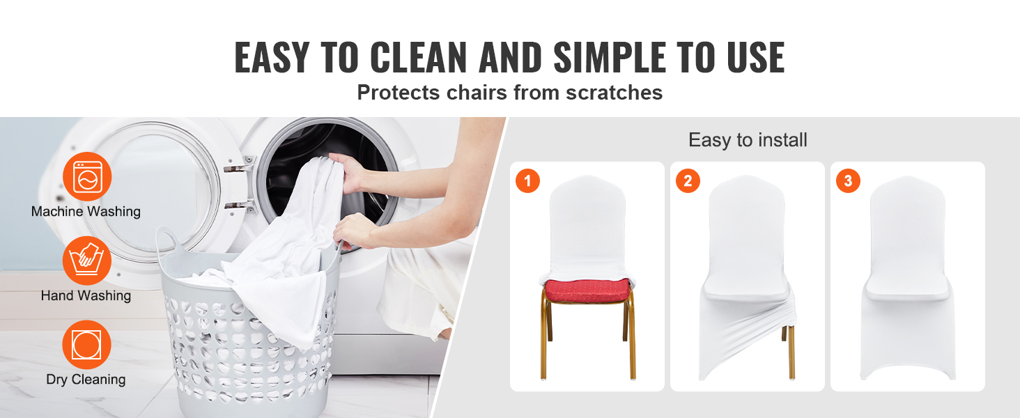 VEVOR chair covers: easy to clean, install, and protect from scratches. machine wash, hand wash, or dry clean.