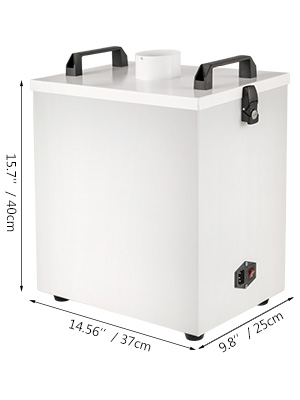 VEVOR smoke air purifier, white, rectangular with black handles. dimensions shown.