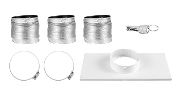 VEVOR smoke air purifier components: three ducts, two clamps, adapter plate, keys.