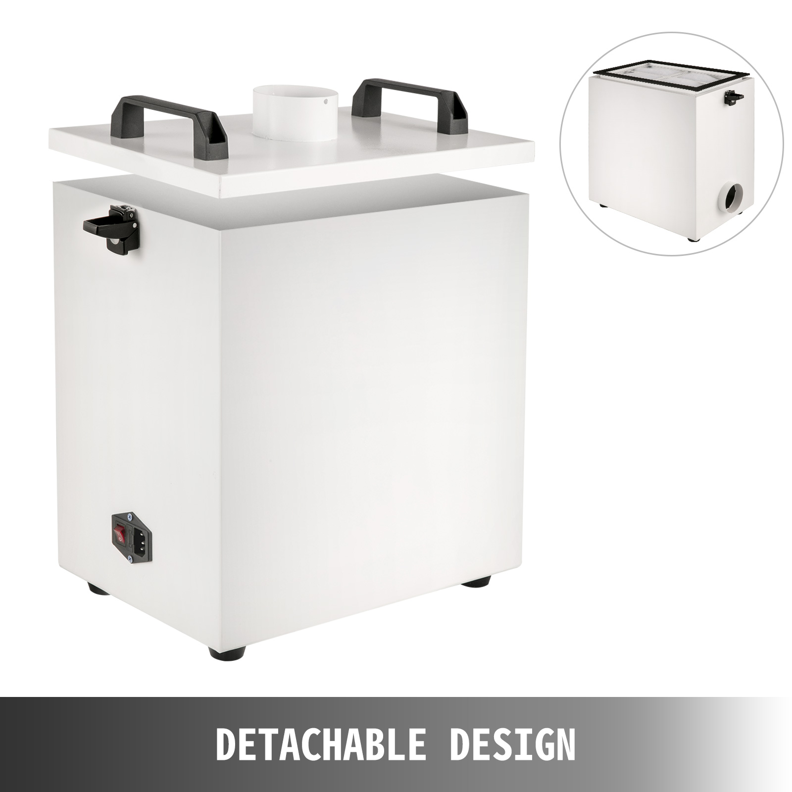 VEVOR smoke air purifier with detachable design in white, featuring dual handles.