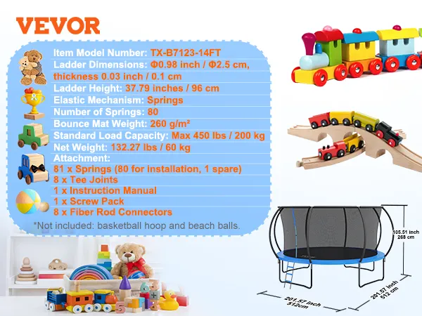 VEVOR trampoline with safety net and ladder. model tx-b7123-14ft. 14-foot diameter and 80 springs.