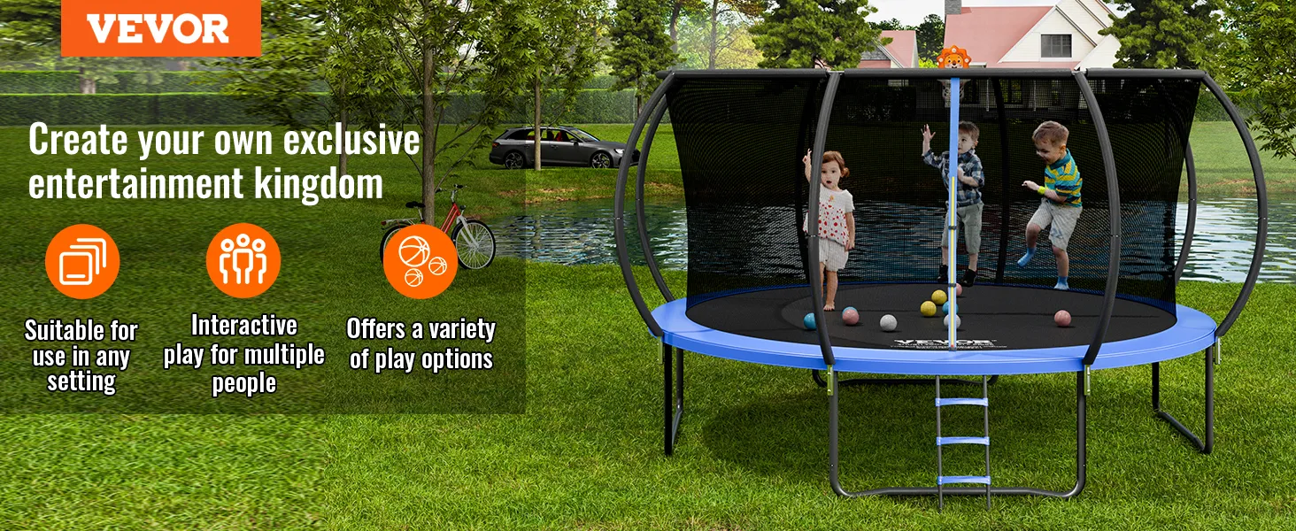 VEVOR trampoline in a backyard setting offering interactive play for multiple children.