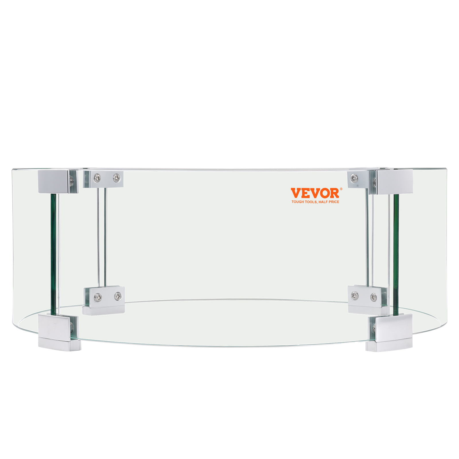 VEVOR fire pit wind guard with clear glass and metal brackets.