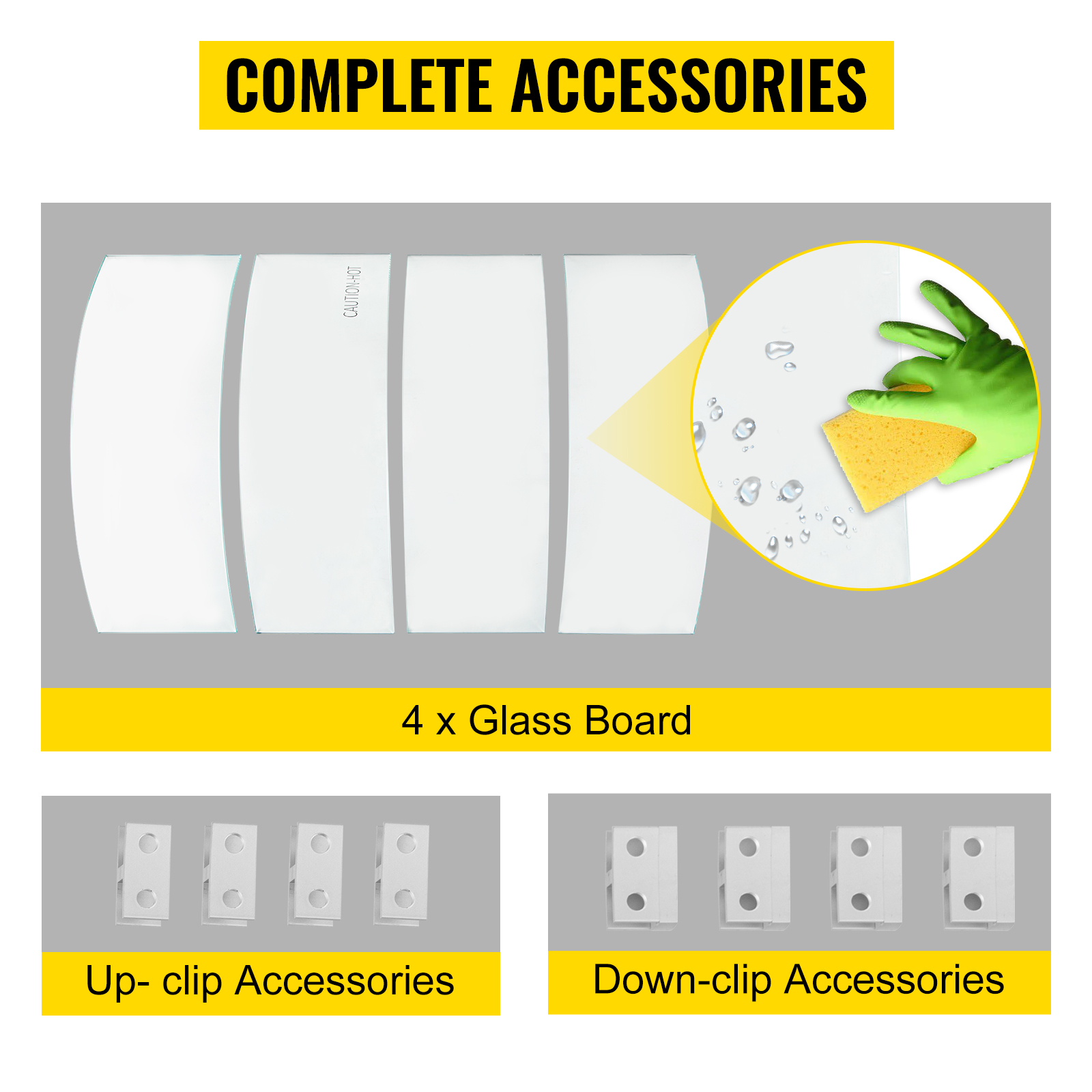 VEVOR fire pit wind guard complete accessories set with 4 glass boards and clips.