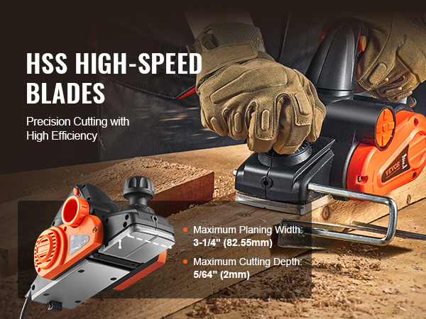 VEVOR electric hand planer with hss high-speed blades for precision cutting and high efficiency.