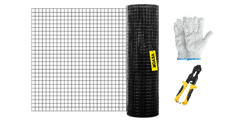 VEVOR hardware cloth roll with gloves and wire cutters.