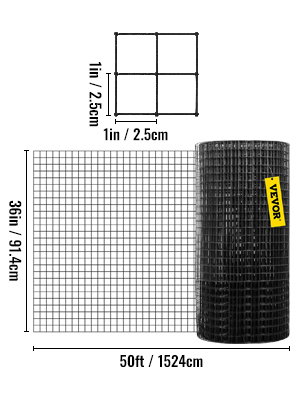 VEVOR hardware cloth roll, 36in x 50ft, 1in mesh size, 91.4cm x 1524cm.