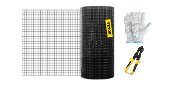 VEVOR hardware cloth roll with cutting pliers and protective gloves.