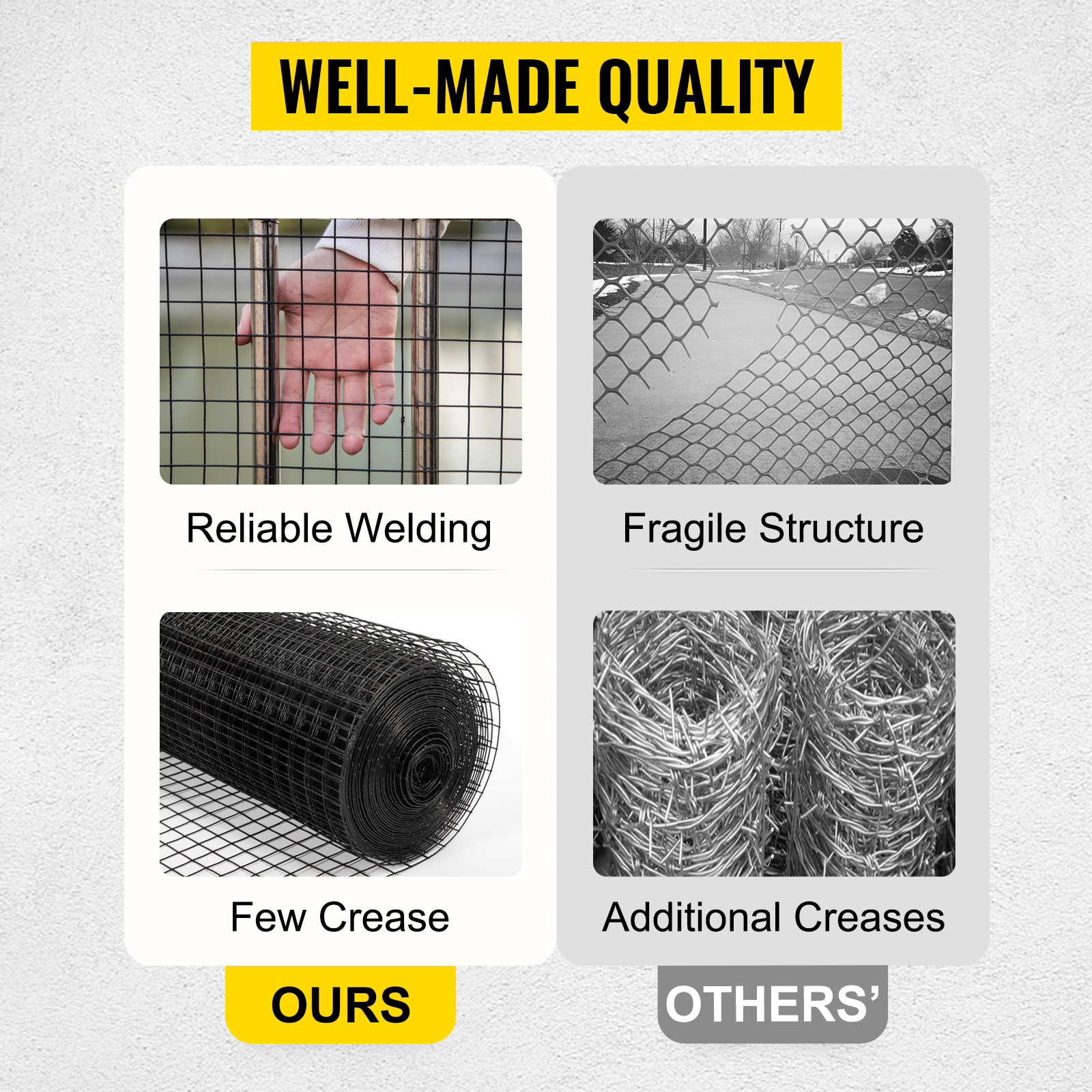 VEVOR hardware cloth: reliable welding and few creases compared to fragile alternatives.