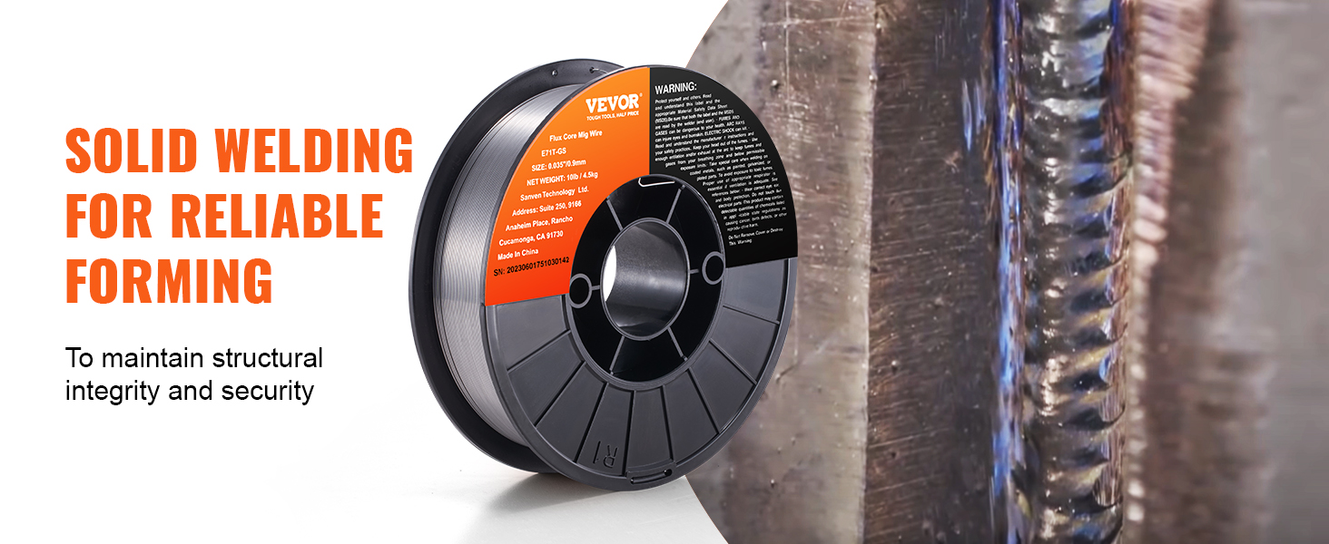 VEVOR mig welding wire spool and welded seam for reliable forming and structural integrity.