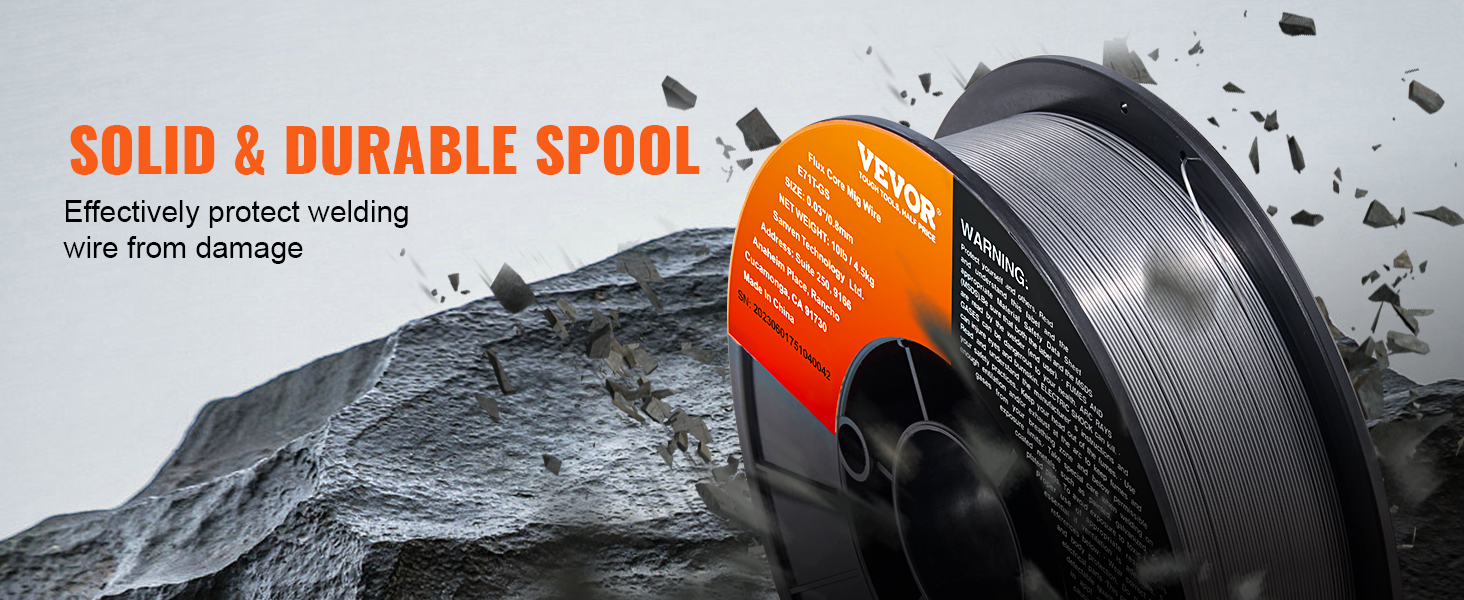 solid & durable spool of VEVOR flux core mig wire, effectively protecting welding wire from damage.